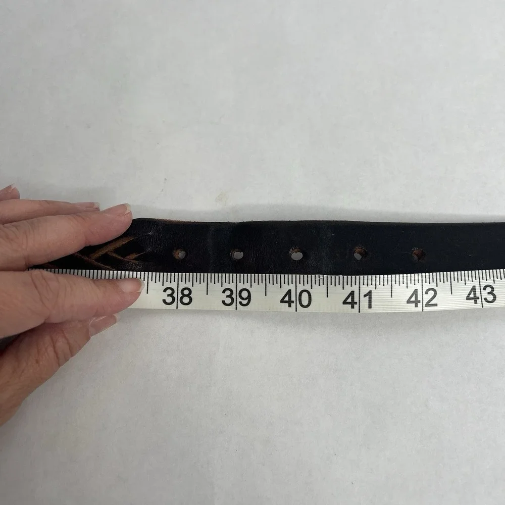 Vintage Women's Braided Belt XL 38-42‎ Brown Genuine Leather Solid Brass Buckle